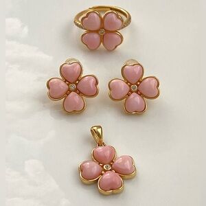 S34-High Quality Queen Conch S925 Clover Pendant,Earring And Adjustable Ring Set